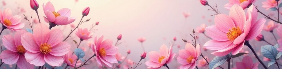 Soft, blended pastel hues, abstract floral pattern, light, soft