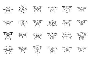 Collection of Various Drone Designs in Outline Style