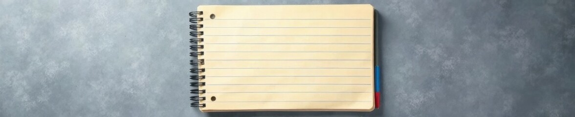 Single lined notepad on textured gray surface, material, desk