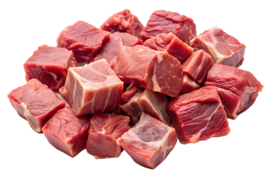 Raw Pink Meat Chunks Isolated on Transparent Background