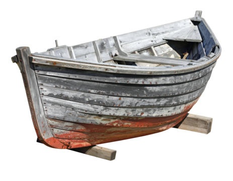 Weathered Wooden Boat with Peeling Paint Isolated on Transparent Background