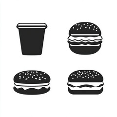 fast food silhouette , black and white illustration isolated on white background