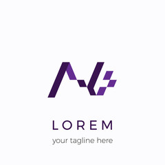 Pixel themed AU alphabet letter icon logo