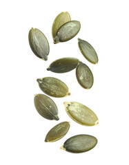 Obraz premium Isolated Pumpkin Seeds With Textured Surface in Green and Brown Tones