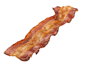 One Crispy Bacon Strip Isolated on Transparent Background