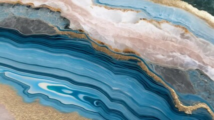 Abstract background with fluid art, showing flowing turquoise, emerald green, white, and peach hues, and gold accents. - Powered by Adobe