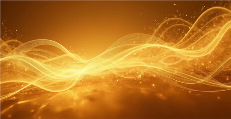 Abstract light lines on gold background.