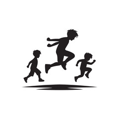 children jumping vector silhouette clip art logo design illustration