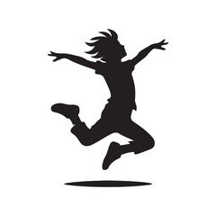 children jumping vector silhouette clip art logo design illustration