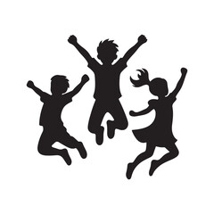 children jumping vector silhouette clip art logo design illustration