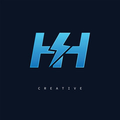 HH Thunderbolt Monogram – Futuristic Electric Logo with Bold Blue Energy Strike