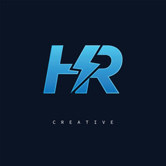 HR Thunderbolt Monogram – Futuristic Electric Logo with Bold Blue Energy Strike