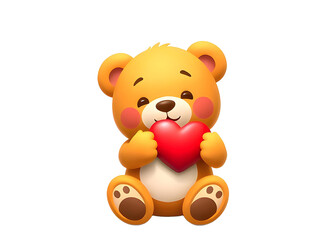 Obraz premium Cute Teddy Bear Holding Heart Illustration for Valentine's Day