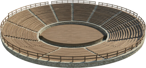 Naklejka premium Ancient Roman Amphitheatre Wooden Seats Stone Walls Aerial View