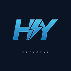 HY Thunderbolt Monogram – Futuristic Electric Logo with Bold Blue Energy Strike