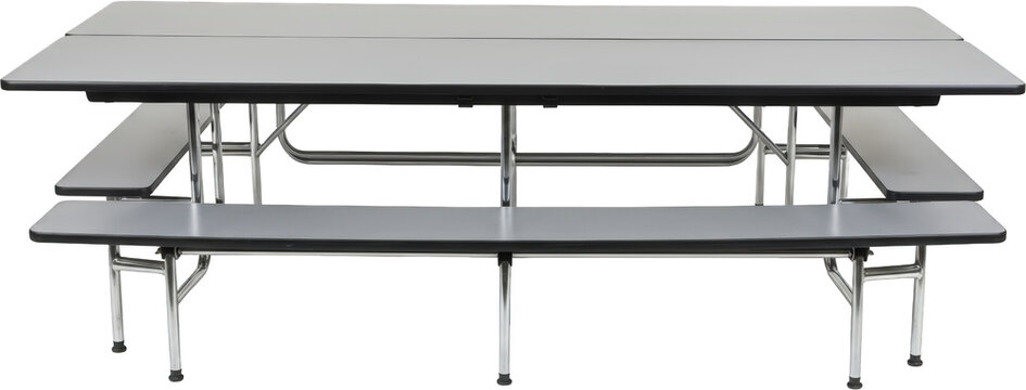 Durable Grey Rectangular School Cafeteria Table with Attached Benches