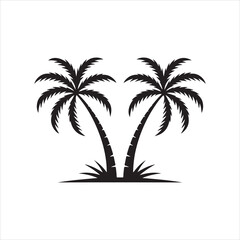 Fototapeta premium Twin Palm Tree Silhouette for Tropical Island and Summer Designs