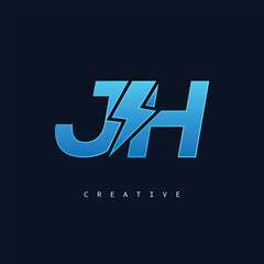 JH Thunderbolt Monogram – Futuristic Electric Logo with Bold Blue Energy Strike