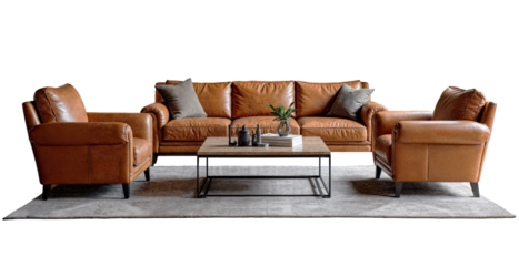 Industrial loft style sofa armchairs and table for living room. Isolated PNG