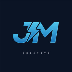 JM Thunderbolt Monogram – Futuristic Electric Logo with Bold Blue Energy Strike