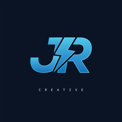 JR Thunderbolt Monogram &ndash; Futuristic Electric Logo with Bold Blue Energy Strike