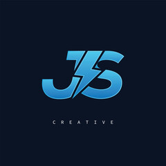 JS Thunderbolt Monogram – Futuristic Electric Logo with Bold Blue Energy Strike