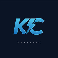 KC Thunderbolt Monogram – Futuristic Electric Logo with Bold Blue Energy Strike