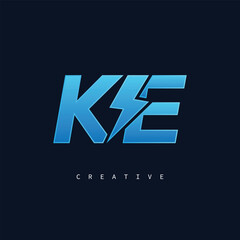 KE Thunderbolt Monogram – Futuristic Electric Logo with Bold Blue Energy Strike