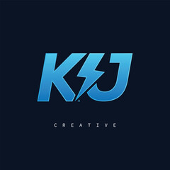 KJ Thunderbolt Monogram – Futuristic Electric Logo with Bold Blue Energy Strike