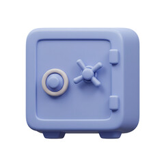 Simplified cartoon illustration of a baby blue safe depicting security safety and finance concepts on a white background