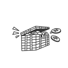 treasure box full of gold coins in doodle style