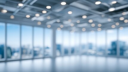 Modern Office Space  Blurred Background  City View  Bright Interior