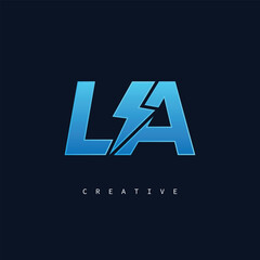 LA Thunderbolt Monogram – Futuristic Electric Logo with Bold Blue Energy Strike