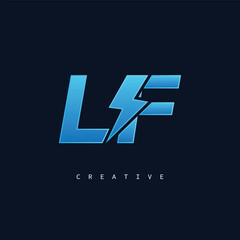 LF Thunderbolt Monogram – Futuristic Electric Logo with Bold Blue Energy Strike