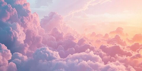 Fototapeta premium A peaceful evening sky filled with fluffy, pastel-colored clouds