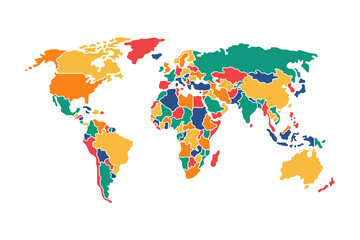 Fototapeta premium Colorful World Map Illustration Highlighting Global Nations by Hue and Borders