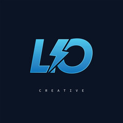 LO Thunderbolt Monogram – Futuristic Electric Logo with Bold Blue Energy Strike