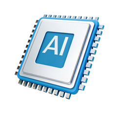 Fototapeta premium Digital illustration of artificial intelligence chip with blue and white color scheme, symbolizing advanced technology and computing power