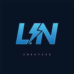 LN Thunderbolt Monogram – Futuristic Electric Logo with Bold Blue Energy Strike