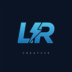 LR Thunderbolt Monogram – Futuristic Electric Logo with Bold Blue Energy Strike