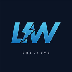 LW Thunderbolt Monogram – Futuristic Electric Logo with Bold Blue Energy Strike