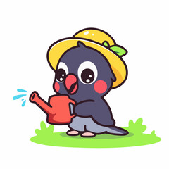 a cartoon bird with a watering can