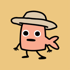 a cartoon character wearing a hat and holding a frisbee