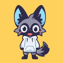 a cartoon wolf wearing a white shirt and a hoodie