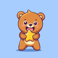 Fototapeta premium a cartoon bear holding a star in its paws