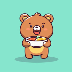 a cartoon bear holding a bowl of food