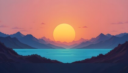 Abstract Landscape Background with Sun Over Mountains or Ocean in Pastel Color Gradient Minimal Design for Print Banner Poster and Wall Art