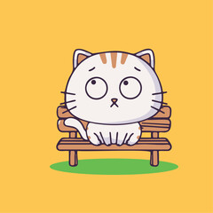 a cat sitting on a bench with its eyes closed