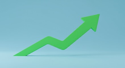 Green arrow rising upwards on blue background representing growth