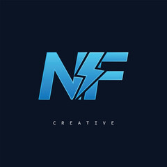 NF Thunderbolt Monogram – Futuristic Electric Logo with Bold Blue Energy Strike